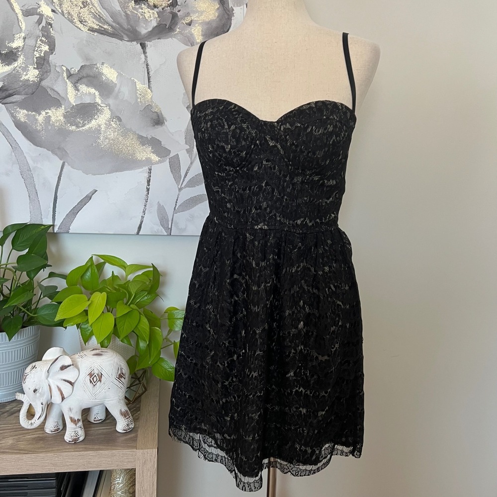 Black Lace Sweetheart Fit & Flare Dress‎ Boho Whimsigoth Dark Fairy Romantic